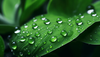 Sticker - A drop of rain or dew on green leaves