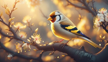 Wall Mural - Goldfinch on a branch of a tree