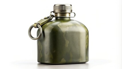 Wall Mural - Highly-realistic military army flask isolated on pure white background, army, flask, military, realistic, isolated, white background, equipment, camouflage, stainless steel, tactical, soldier