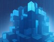 © Donald - Futuristic blue digital geometric technology cube background banner illustration 3D - Glowing blue shape texture wall
