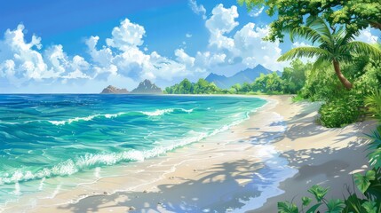 Tropical beach paradise: Illustrate the idyllic beauty of a tropical beach paradise.