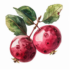 Canvas Print - Detailed cranberry illustration with subtle watercolor shading, isolated on a white background 