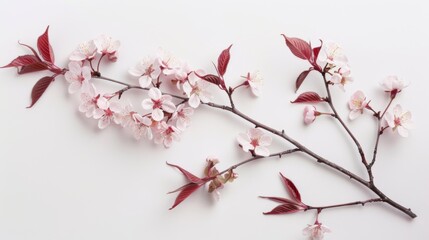 Poster - A delicate cherry blossom branch with light pink leaves and flowers, highlighting the fragile and fleeting beauty of spring