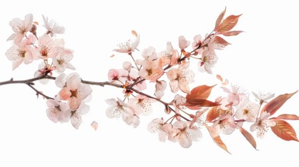Poster - A delicate cherry blossom branch with light pink leaves and flowers, highlighting the fragile and fleeting beauty of spring