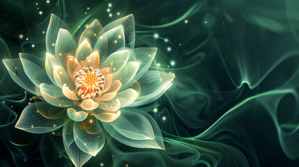 Poster - Illustration of abstract meditation background featuring a harmonious lotus flower and peaceful green hues 