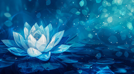 Wall Mural - Illustration of abstract meditation background featuring a harmonious lotus flower and peaceful blue hues 