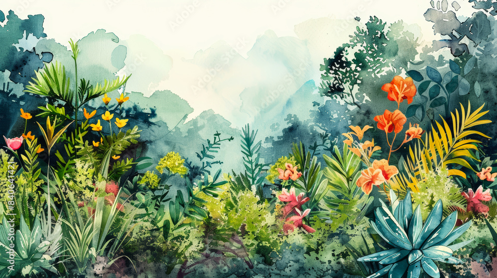 Watercolor illustration of an invasive species overtaking native plants ...