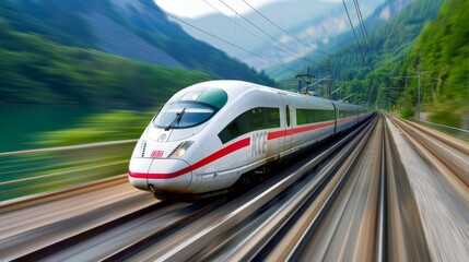 Aufkleber - A high-speed train moving at full speed with motion blur, conveying the sense of rapid movement and efficiency