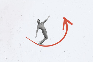 Poster - Collage image artwork poster of cheerful glad man having fun isolated on creative drawing background