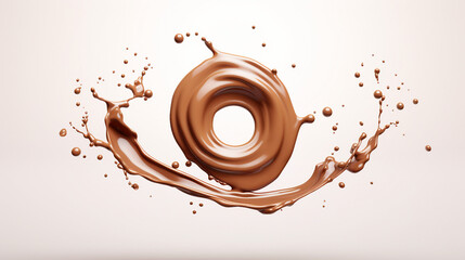 Wall Mural - Creamy Chocolate Milk Splash in Circular Shape Isolated on White Background - 3D Render with Clipping Path for Stock Illustration Designs