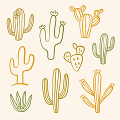 Wall Mural - hand drawn cacti doodles set. cute cactus sketch