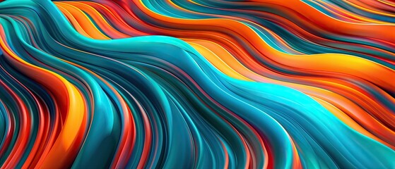 Wall Mural - Abstract vibrant gradient waves with flowing lines in blue, orange, and red hues, creating a dynamic, colorful, and artistic visual effect.