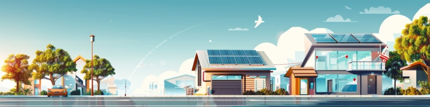 Clean Energy Revolution: Smart Home Battery System Empowering Sustainable Solar Solutions，Smart home battery pack alternative electricity clean energy storage system infographic wide banner design wit