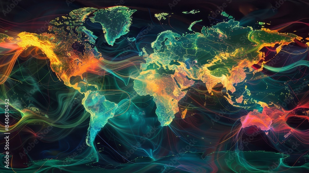 Global internet traffic map with undersea cables and data hubs ...