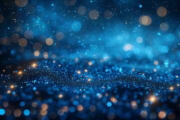 Wall Mural - Abstract blue glitter bokeh background with sparkling lights and a shimmering surface