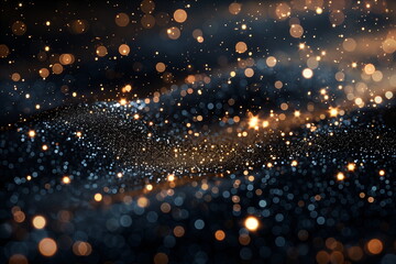 Wall Mural - Abstract dark glitter bokeh background with golden and blue tones