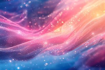 Wall Mural - Abstract image with wavy pink, blue, and purple hues featuring a glittery texture and star-like elements