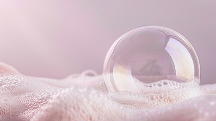 Wall Mural - A closeup of a large round bubble on the verge of bursting revealing a thin and delicate layer of foam that appears silky and almost translucent