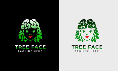 Wall Mural - Leaf face, green tree face, woman hair icon, makeup fashion modern logo concept sample