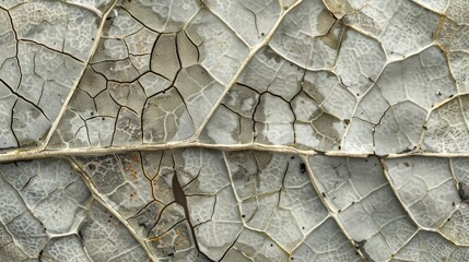 Wall Mural - An upclose view of a thin brittle leaf covered in a mosaic of fractured lines and spots showcasing its delicate nature