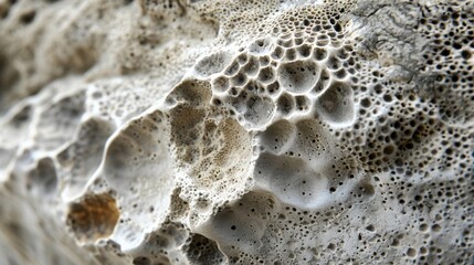 The tiny pores and craters of pumice create a rough and porous surface that feels rough to the touch