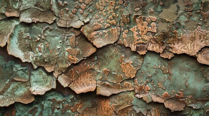 Wall Mural - up close the texture of weathered copper is almost reminiscent of tree bark with a rough organic pat