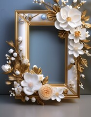 A beautiful white and gold bridal style floral frame