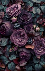 Wall Mural - Close Up of Purple and Red Roses in Full Bloom