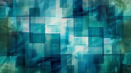 Aufkleber - An abstract background featuring overlapping transparent squares in shades of blue and green. The layered design creates depth and a modern, digital feel