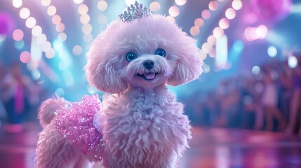 Wall Mural - Cute poodle with a tiara at a fancy event