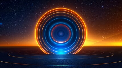 Poster - Neon rings with cosmic background