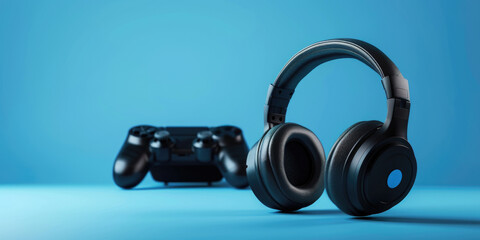 A pair of headphones and a game controller sitting together