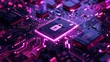 © ธนากร บัวพรหม - Digital security icon on circuit board, high detail, neon purple, cyber technology theme 8K , high-resolution, ultra HD,up32K HD