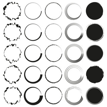 Abstract circle patterns. Black and white. Artistic circular designs. Modern vector set.