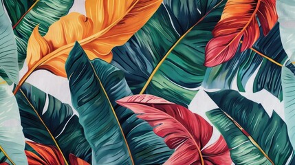 Wall Mural - Vibrant banana leaf pattern for tropical vibes