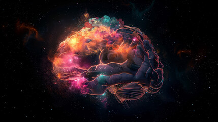 Wall Mural - A colorful brain with a galaxy background