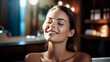 © angelo lano - Portrait of tender girl with closed eyes resting relaxing in spa resort.