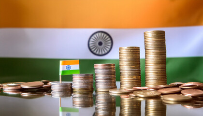 Stacked coins symbolizing financial growth, with India Flag