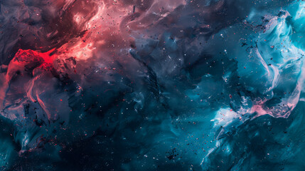 Wall Mural - abstract watercolor space scene, gradients of teal and crimson, glowing stars, swirling nebulae, gra