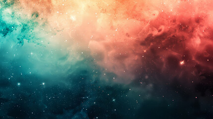 Wall Mural - abstract watercolor space scene, gradients of teal and crimson, glowing stars, swirling nebulae, gra