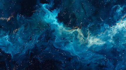 Wall Mural - abstract watercolor space with deep blue and emerald gradients, shining stars, flowing nebula shapes