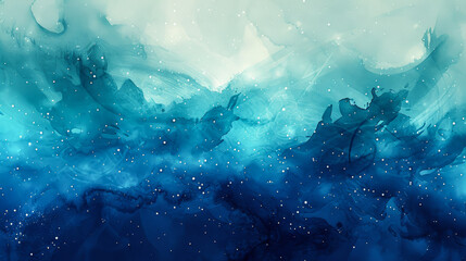 Wall Mural - abstract watercolor space with deep blue and emerald gradients, shining stars, flowing nebula shapes