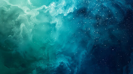 Wall Mural - abstract watercolor space with deep blue and emerald gradients, shining stars, flowing nebula shapes