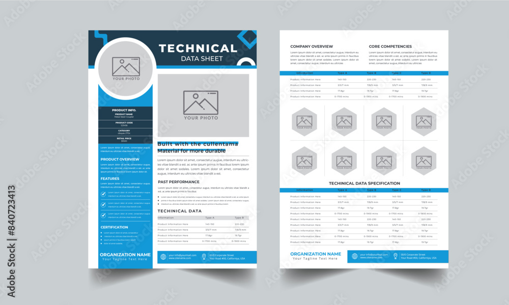 Technical Data Sheet layout template design with 2 style concept layout ...