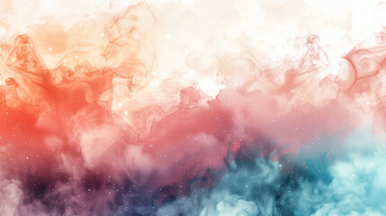 Dreamy watercolor space with gradients of coral and aqua, subtle star fields, abstract cosmic clouds, isolated on a white background, space for text 
