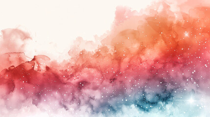 Wall Mural - dreamy watercolor space with gradients of coral and aqua, subtle star fields, abstract cosmic clouds