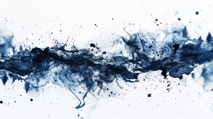 Poster - Dynamic abstract watercolor splatter in blue, black, and white, isolated on a white background, closeup 