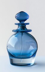 Poster - Minimalist blue glass perfume bottle isolated on white background