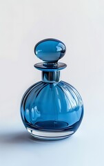 Poster - Minimalist blue glass perfume bottle isolated on white background