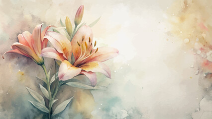 Canvas Print - Watercolor vintage background of lilies